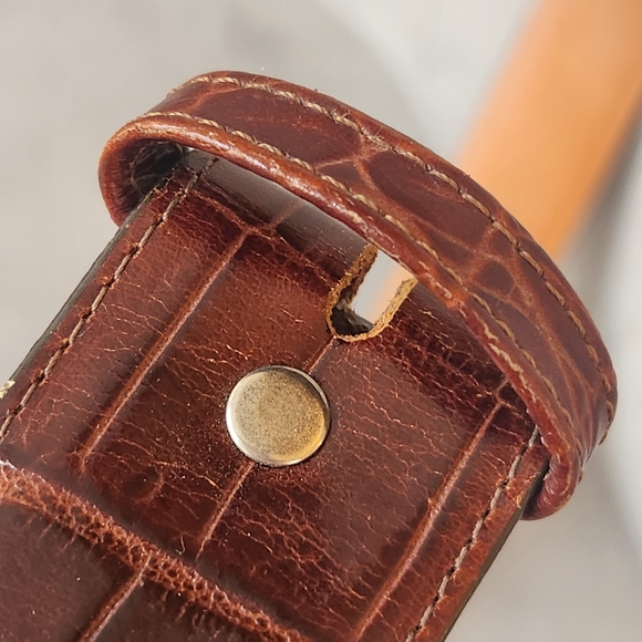 Vintage 90s Foree Hunsicker belt strap S brown leather croc embossed Medalias - Picture 8 of 11